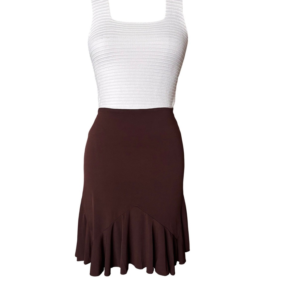 Ruffle Trumpet Skirt Bodycon Y2K Flounce Midi Small Brown fitted sexy Vintage